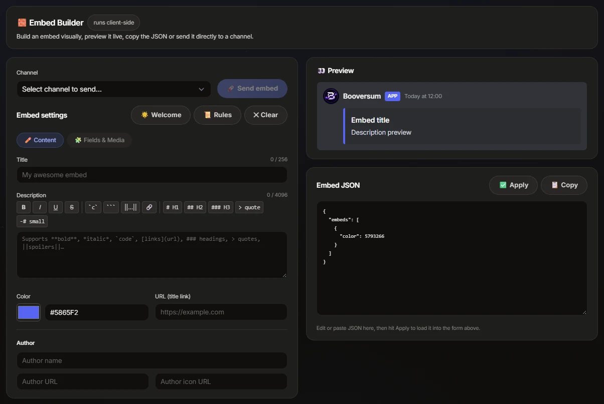 Embed builder