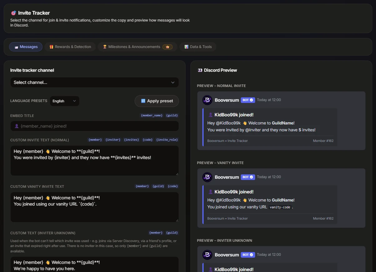 Invite Tracker in the dashboard