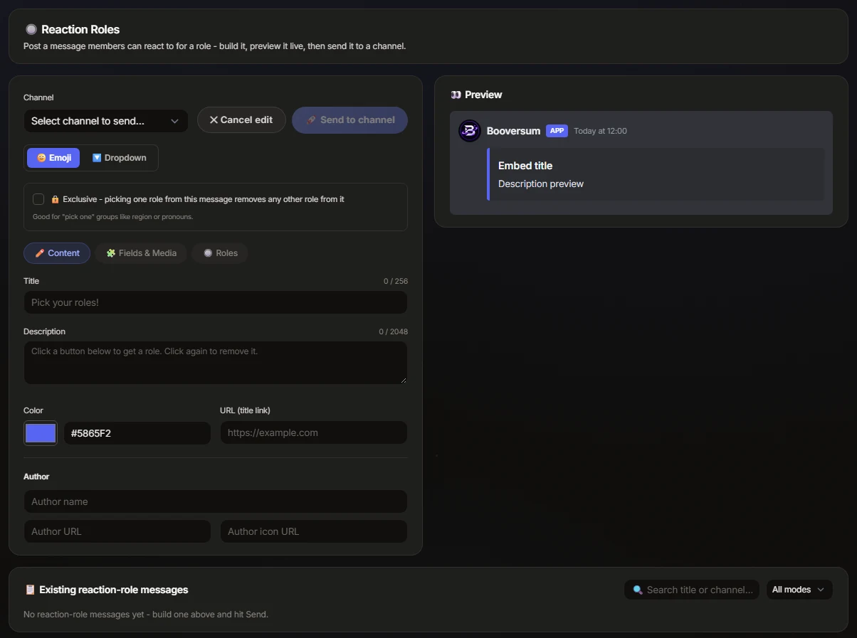 The reaction role editor