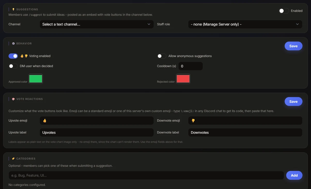 Suggestions settings