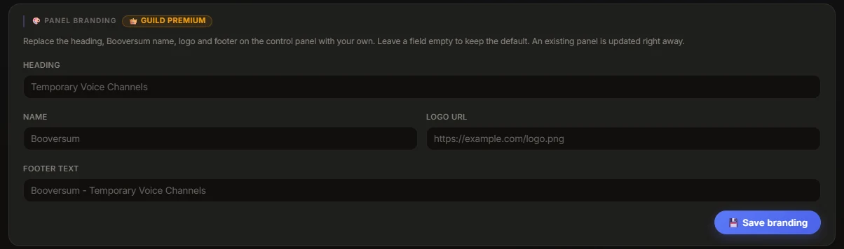 Panel branding settings