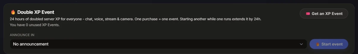Double XP event in the dashboard