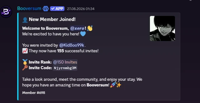 Welcome message with inviter and invite rank